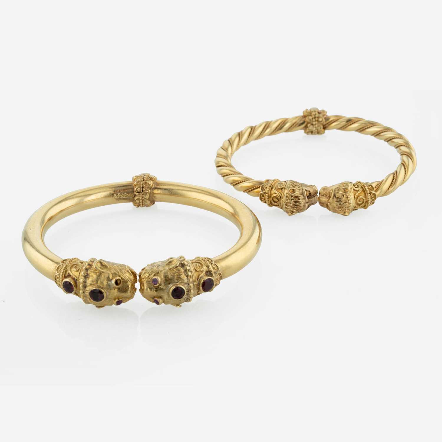 Lot 267 - A Pair of Two Etruscan Style Bangle Bracelets