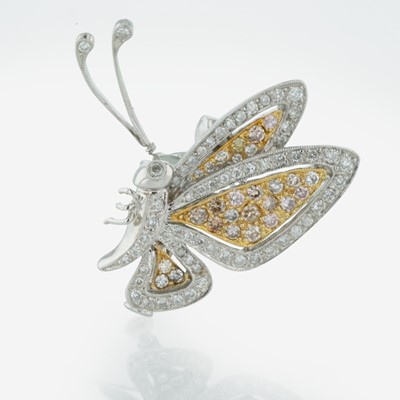 Lot 318 - A Colored Diamond, Diamond and 18K Two-Tone Gold Brooch