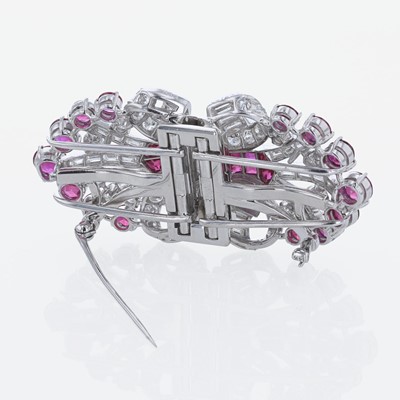 Lot 34 - An Art Deco Diamond, and Ruby Duette Double Clip Brooch