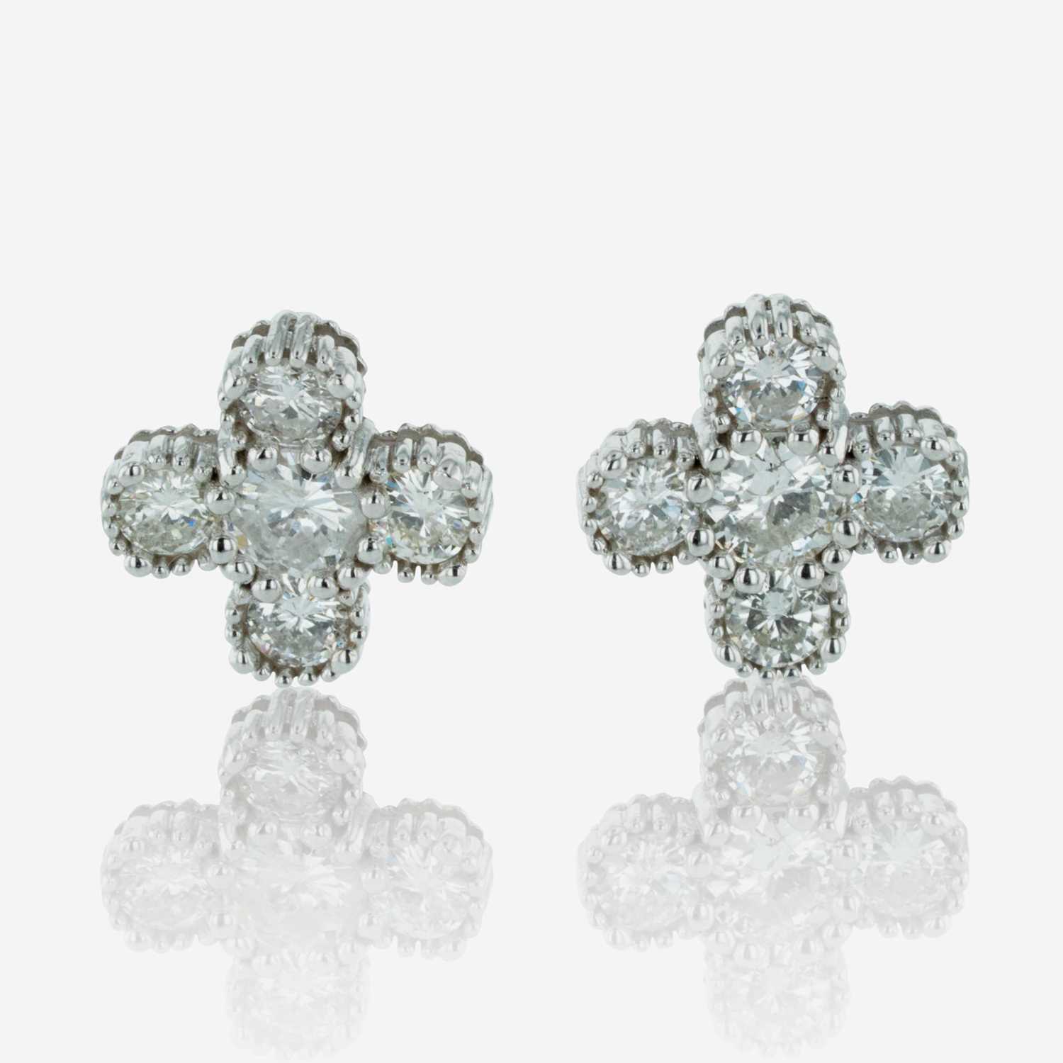 Lot 219 - A Pair of Diamond and 14K White Gold Earrings