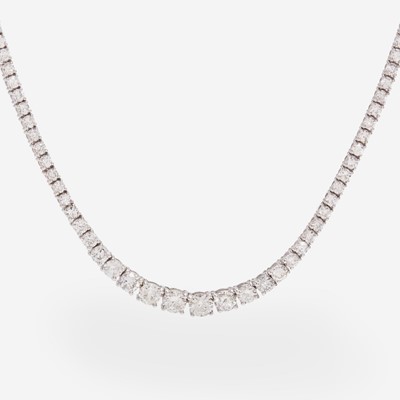 Lot 47 - A Diamond and 18K White Gold Rivière Style Necklace