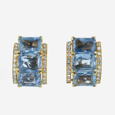 Lot 54 - 14K Yellow Gold, Sapphire, and Diamond Earrings