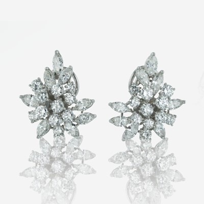 Lot 1 - A Pair of Platinum and Diamond Earrings