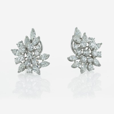 Lot 1 - A Pair of Platinum and Diamond Earrings