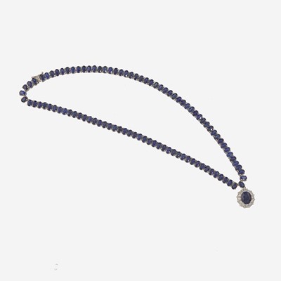 Lot 299 - A 14K Sapphire and Diamond Necklace