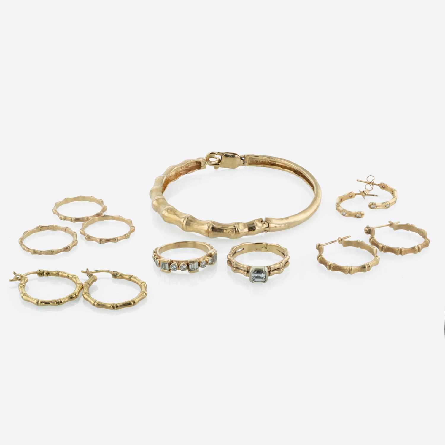 Lot 251 - A Collection of Bamboo Style Yellow Gold Jewelry