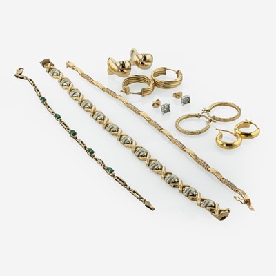 Lot 340 - A Collection of Assorted Gold Bracelets and Earrings