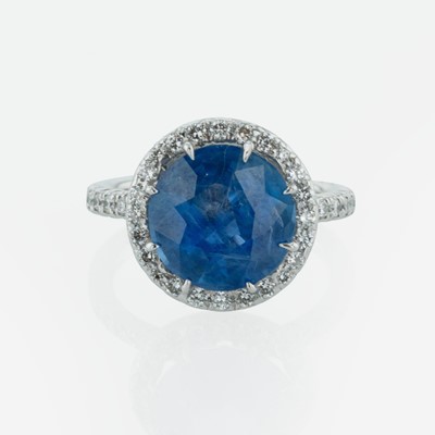 Lot 56 - A Sapphire, Diamond, and Platinum Ring