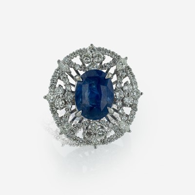 Lot 58 - A 14K White Gold, Sapphire, and Diamond Ring
