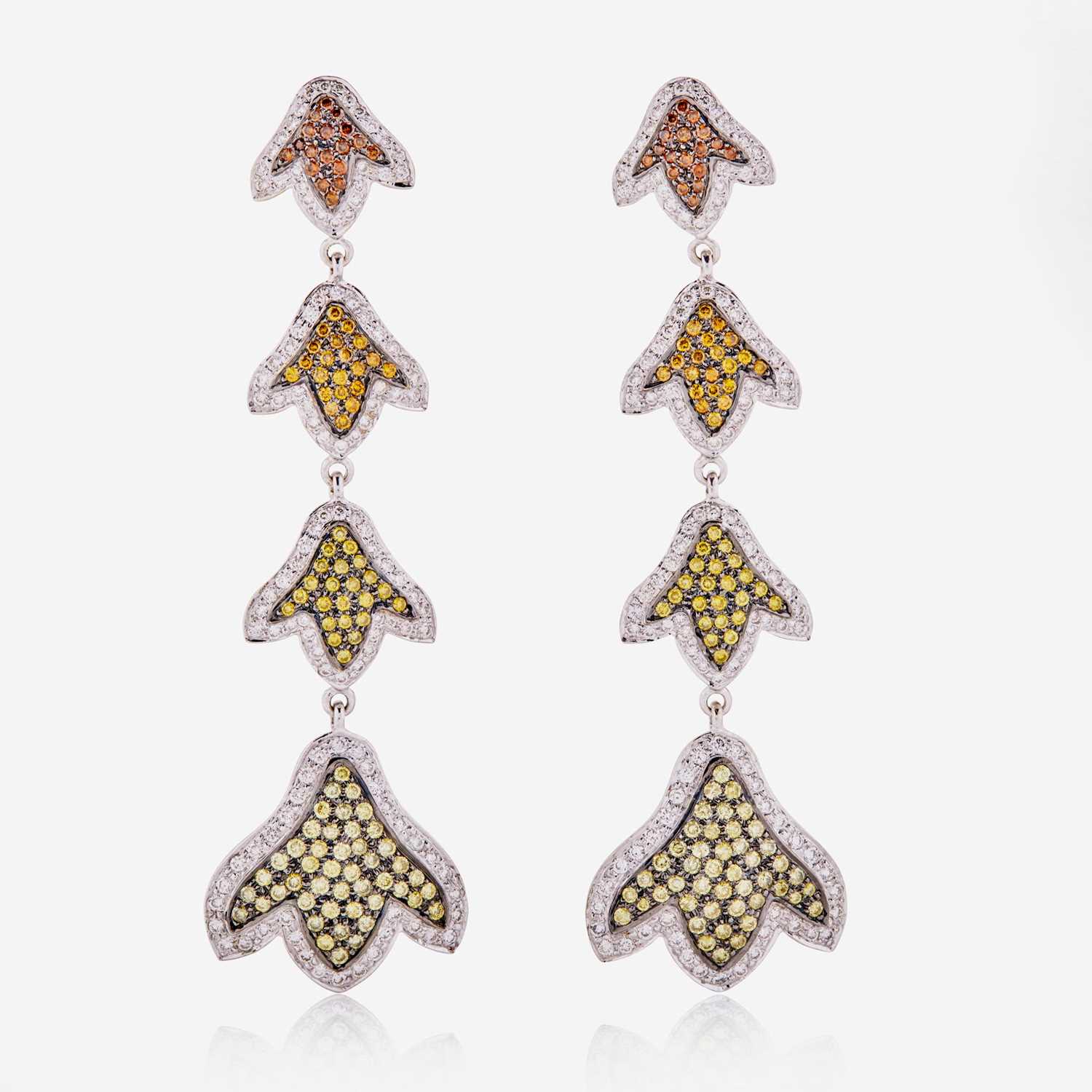Lot 83 - A Pair of 18K White Gold and Multi-Color Diamond Earrings