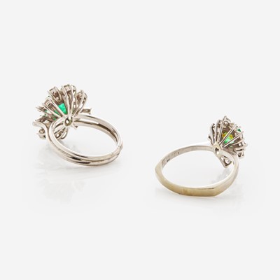 Lot 19 - A Set of Two 14K Gold, Diamond, and Emerald Rings
