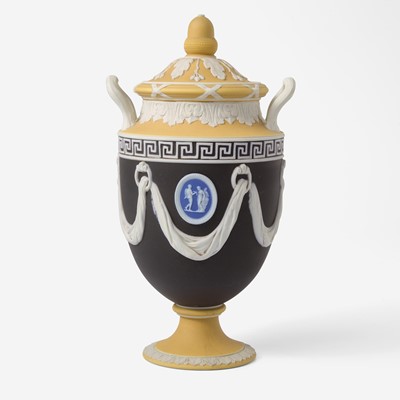 Lot 97 - A Wedgwood Four Color Jasperware Covered Vase