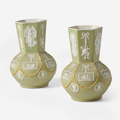 Lot 83 - A Pair of Wedgwood Tricolor Jasperware Aesthetic Period Vases