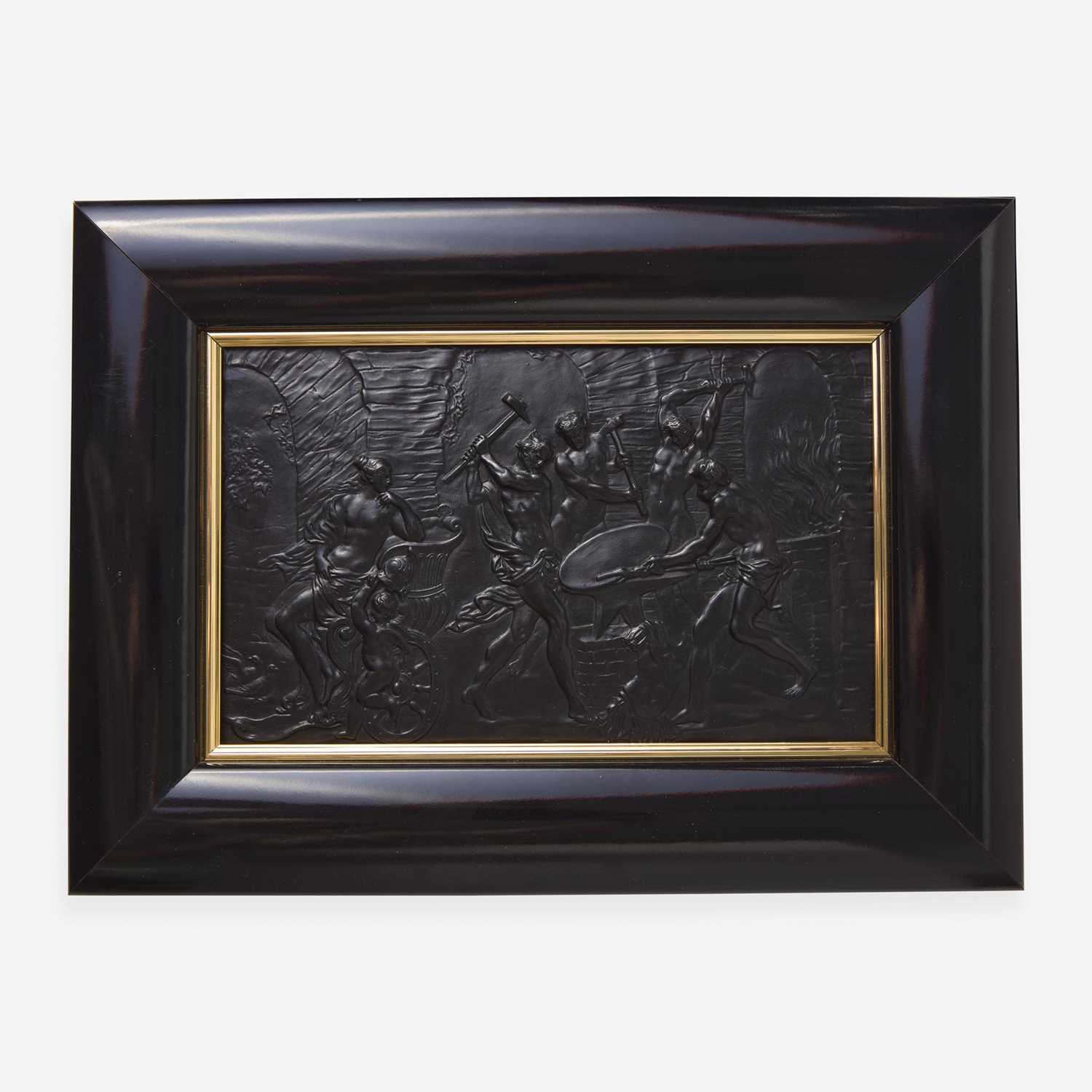 Lot 49 - A Wedgwood Black Basalt "Vulcan Forging the Armour for Achilles at the Request of Venus" Plaque