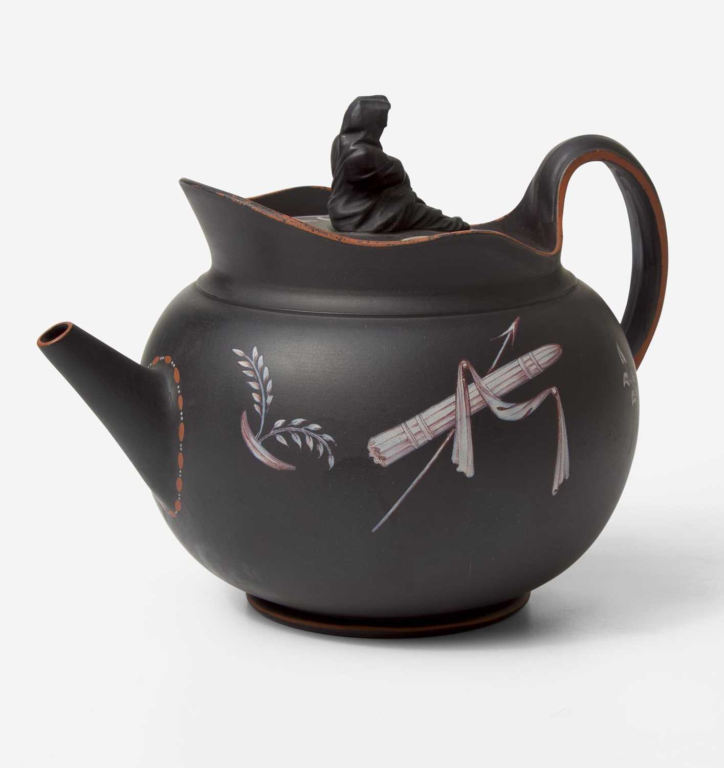 Lot 39 - A Wedgwood & Bentley Encaustic-Decorated Black Basalt Teapot