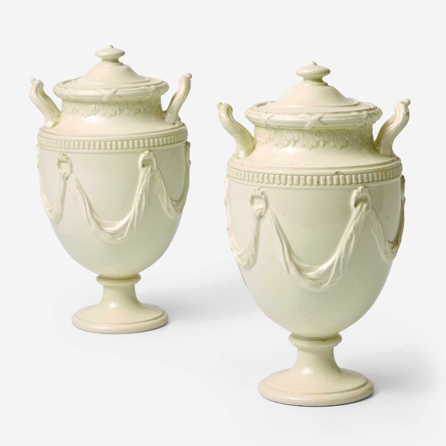 Lot 12 - A Pair of Wedgwood Queensware Vases and Covers