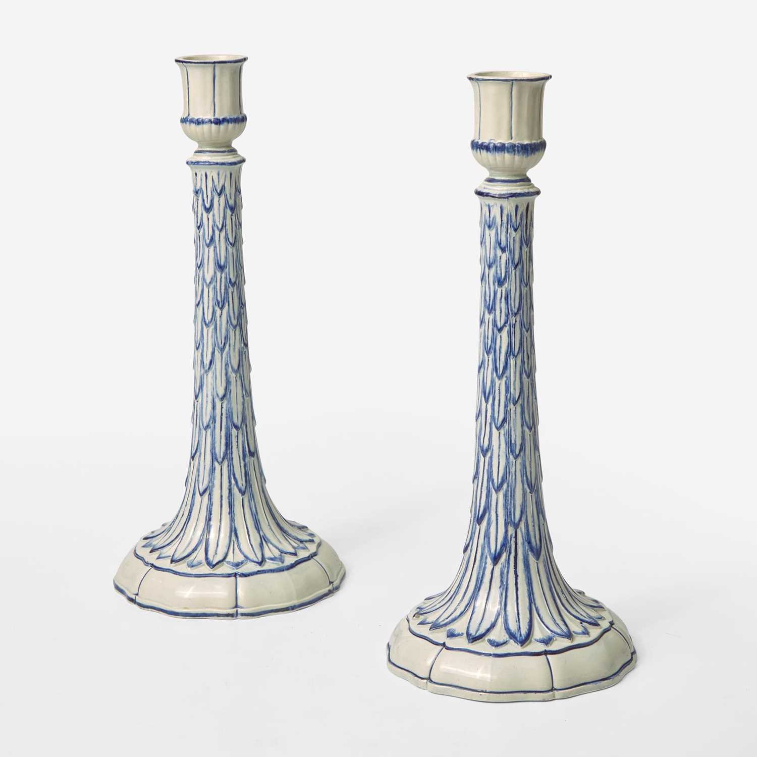 Lot 6 - A Pair of Wedgwood Queensware Candlesticks