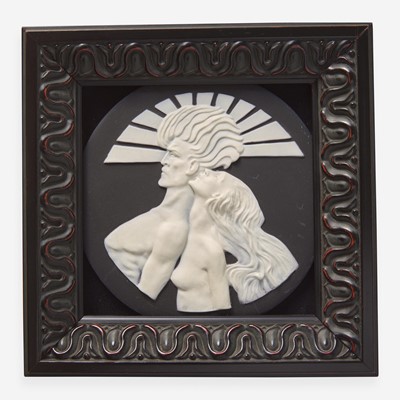 Lot 222 - A Wedgwood Solid Black Jasperware "Sun and Wind" Plaque Designed by Anna Zinkeisen (1901-1978)