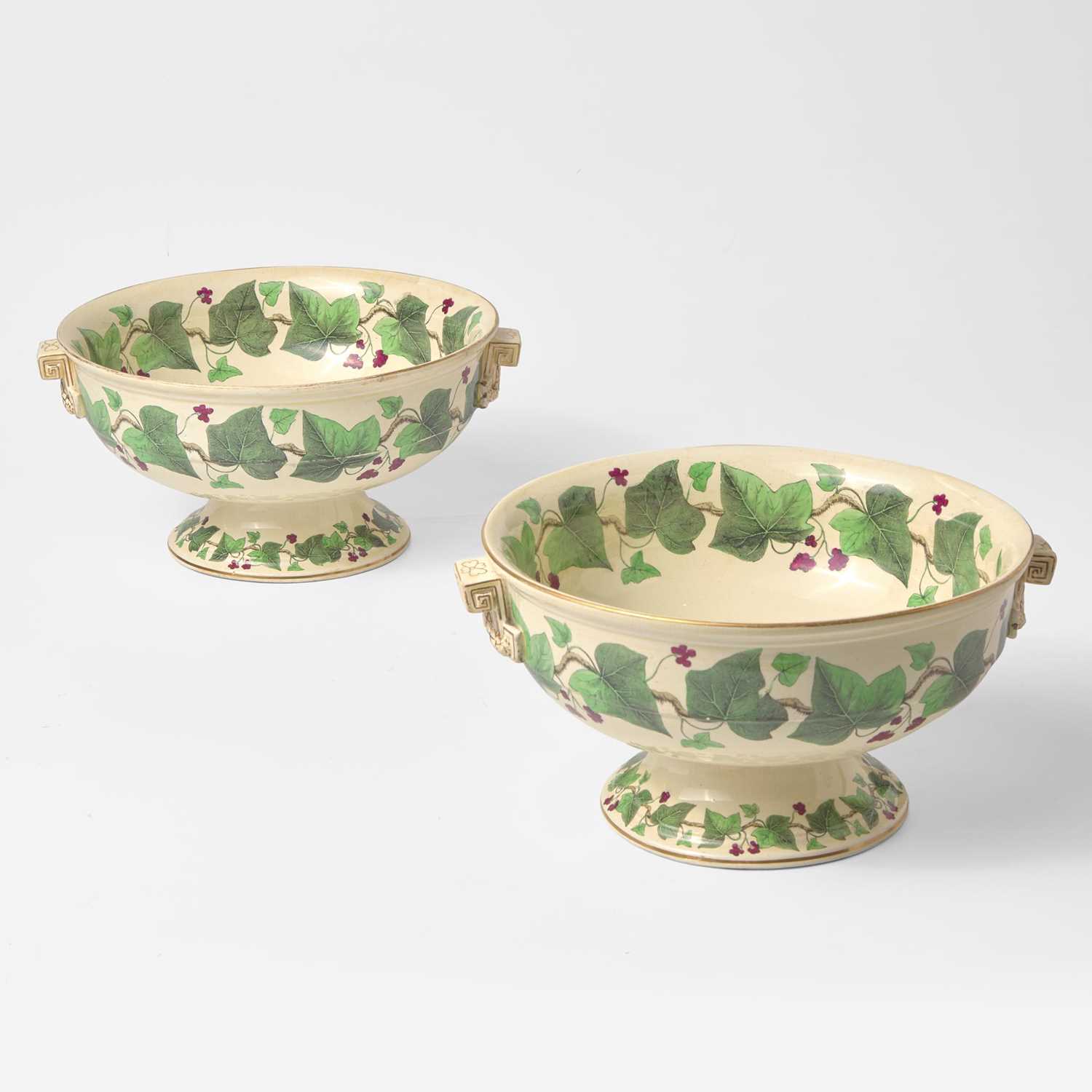 Lot 124 - A Pair of Wedgwood Napoleon Ivy Pattern Queensware Footed Serving Bowls