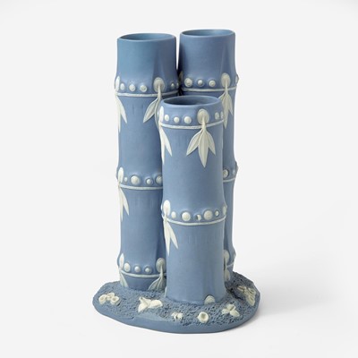 Lot 60 - A Wedgwood Solid Blue Jasperware Three Cane Bamboo-Form Vase