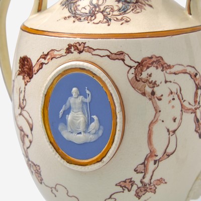 Lot 119 - A Wedgwood Emile Lessore (1805-1876) Decorated Queensware Covered Vase with Jasperware Plaques