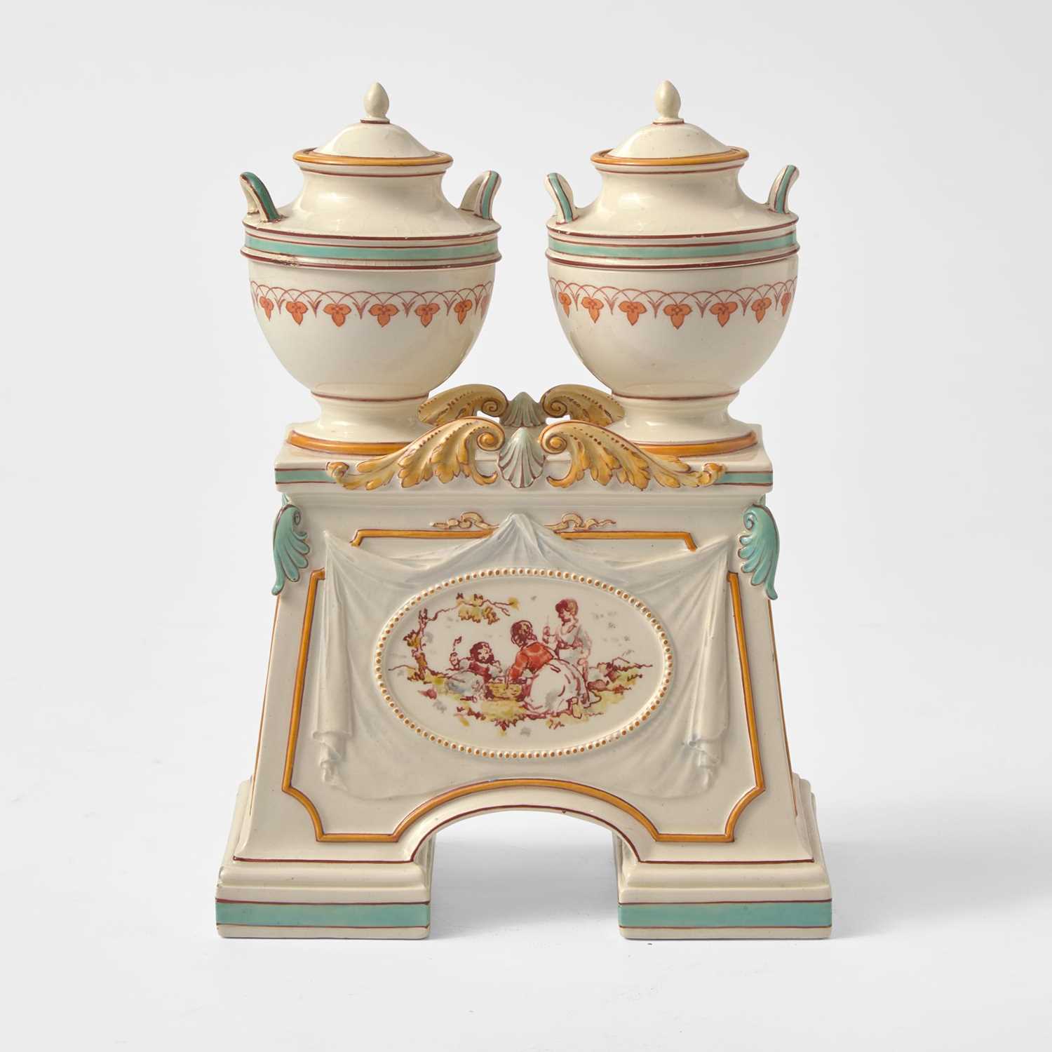 Lot 120 - A Wedgwood Emile Lessore (1805-1876) Decorated Queensware Double Urn Form Inkwell
