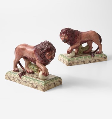 Lot 5 - A Pair of Wedgwood Pearlware Lion Figures