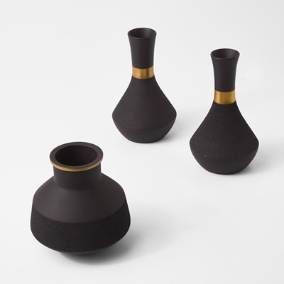 Lot 241 - Three Wedgwood Black Basalt Design 63 Vases