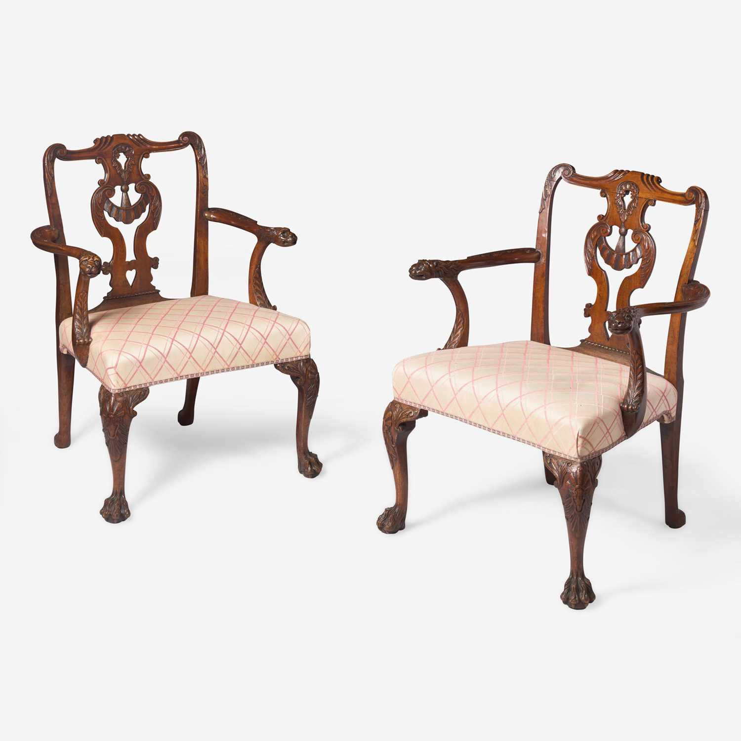 Lot 15 - A pair of George II carved walnut armchairs