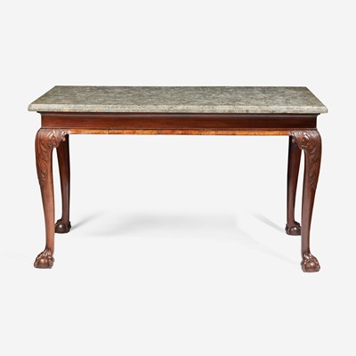 Lot 14 - A George II rectangular carved mahogany side table with Derbyshire "fossil" marble top
