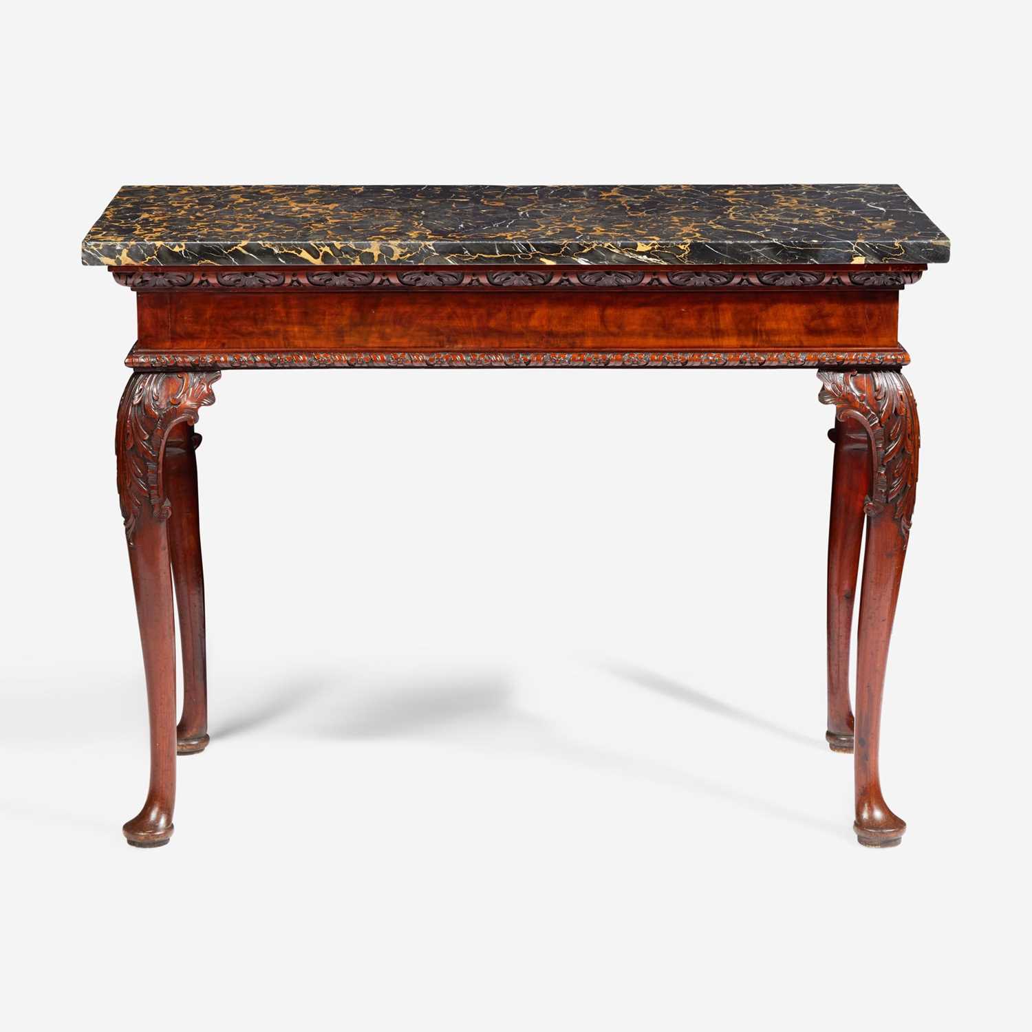 Lot 24 - A George II rectangular carved walnut side table with Portoro marble top