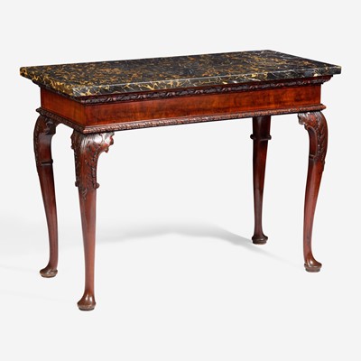 Lot 24 - A George II rectangular carved walnut side table with Portoro marble top