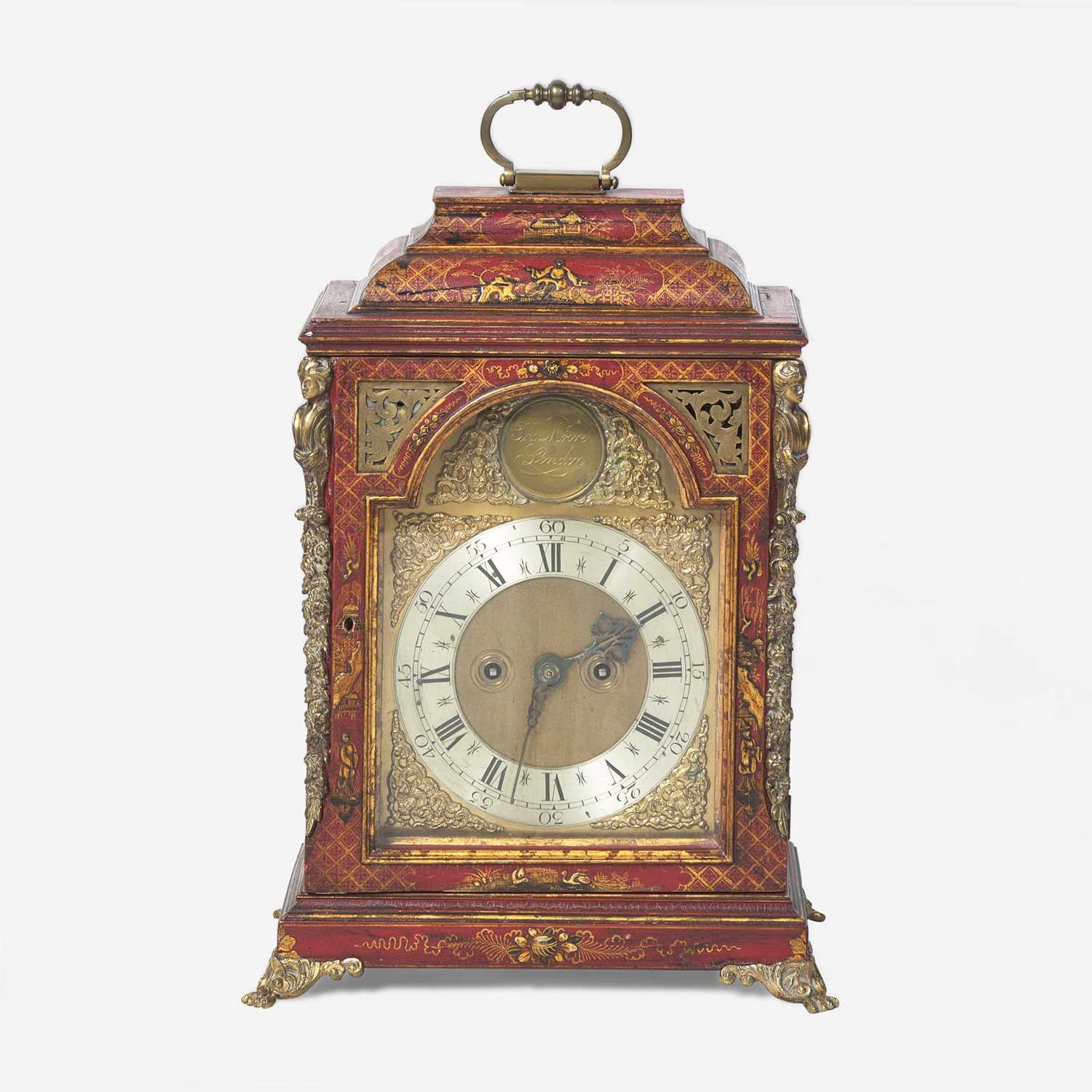 Lot 18 - A George III gilt-bronze mounted red japanned bracket clock