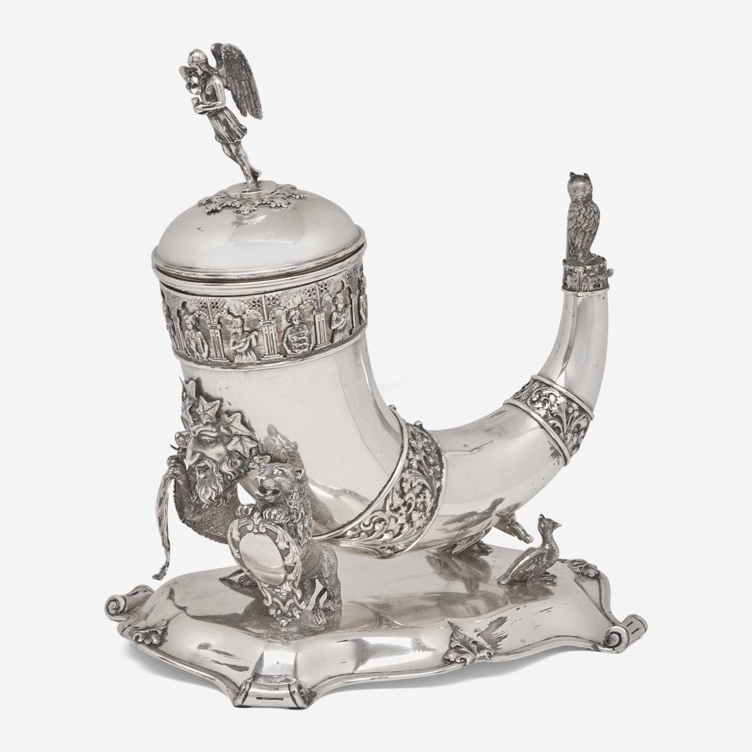 Lot 46 - A Danish silver covered drinking horn on stand