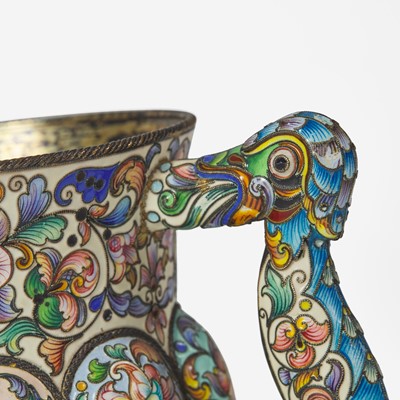 Lot 61 - A Russian silver-gilt and shaded enamel three-handled cup