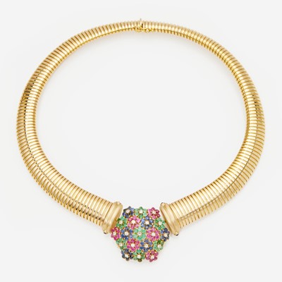 Lot 186 - A 14K Yellow Gold and Gemstone Necklace