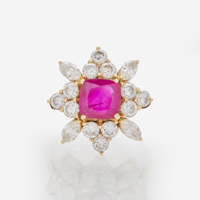 Lot 185 - A 14K Yellow Gold, Ruby, and Diamond Ring