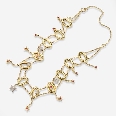 Lot 129 - A 14K Yellow Gold and Gemstone Necklace