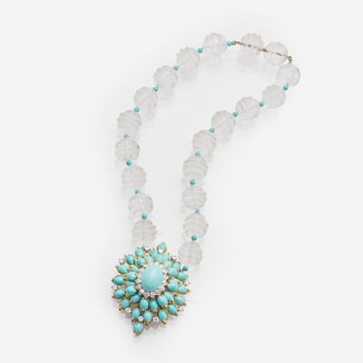 Lot 157 - A Turquoise, Diamond, and Rock Crystal Necklace