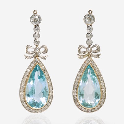 Lot 152 - A Pair of Aquamarine and Diamond Earring Jackets