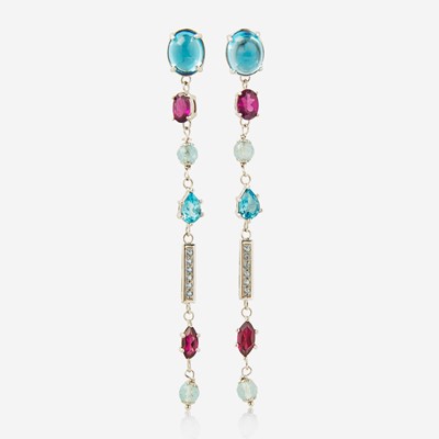 Lot 150 - A Pair of 14K White Gold and Gemstone Earrings