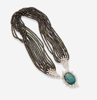 Lot 177 - A Black Opal and Diamond Necklace