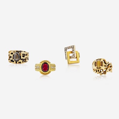 Lot 160 - A Collection of Four Contemporary Yellow Gold and Gemstone Rings