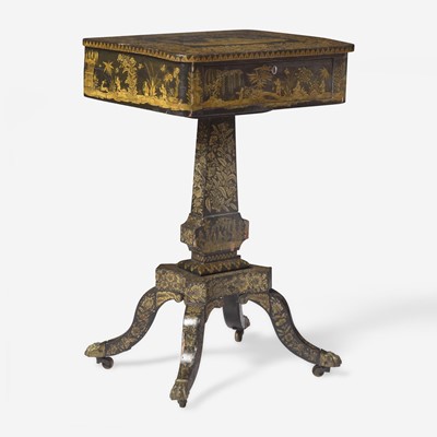 Lot 36 - A Regency Chinoiserie penwork sewing stand