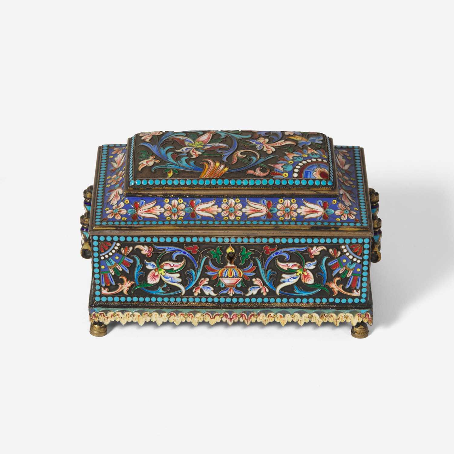 Lot 62 - A Russian silver-gilt and shaded enamel casket