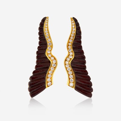 Lot 132 - A Pair of Gold and Diamond Earrings by Albert Lipten