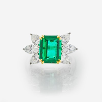 Lot 37 - A Tiffany & Co. Platinum, Diamond, and Emerald Ring