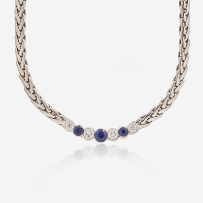 Lot 51 - A Craig Drake 18K White Gold Sapphire and Diamond Necklace
