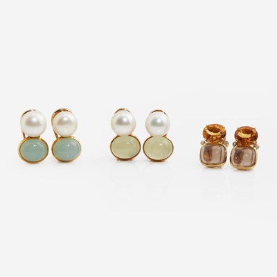 Lot 31 - Three Pairs of 18K Yellow Gold and Gem-Set Earrings
