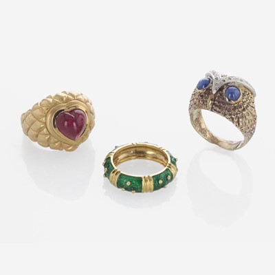 Lot 85 - A Collection of Three Ladies Yellow Gold and Gemstone Rings
